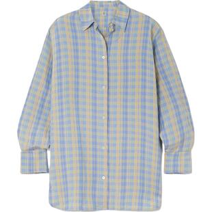 【折扣】TOTEME 女士宽松精致蓝绿黄色系格纹亚麻混纺衬衫