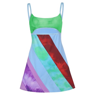 Clear chest color blocked hollow A-line skirt显胸拼色镂空裙