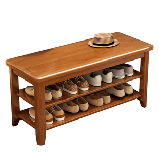 新款全实木换鞋凳家用入户门口简约多层收纳鞋柜一体免安装鞋架子