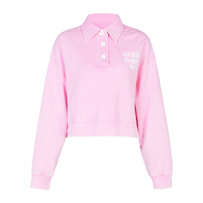 婉甸2026春季新品芭蕾粉/花灰短套头卫衣长袖纯棉上衣1251Y01SX4