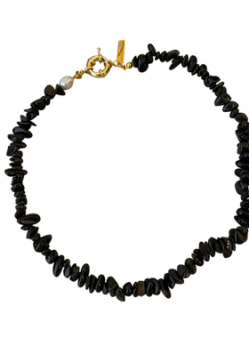 黑色天然石串珠项链女高级感轻奢小众颈链欧美锁骨链夏天日常百搭
