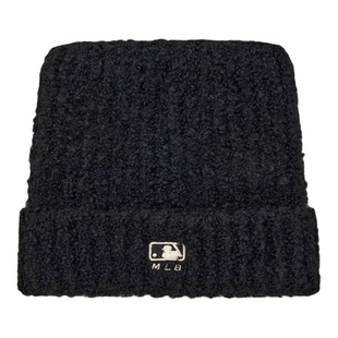 MLB 官方正品冬季刺绣保暖绒线帽KARINA同款黑色针织帽猫耳帽