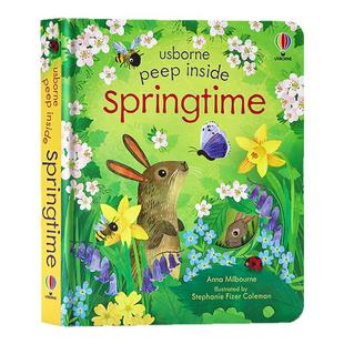 Usborne 偷偷看里面系列 春天 Peep Inside springtime 英文原版绘本儿童启蒙纸板机关翻翻书  2023年新品 早教认知 洞洞书 3-6岁
