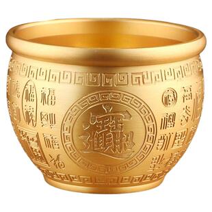 百福铜缸黄铜米缸摆件招财进宝聚宝盆聚财福客厅装饰品存钱罐水晶