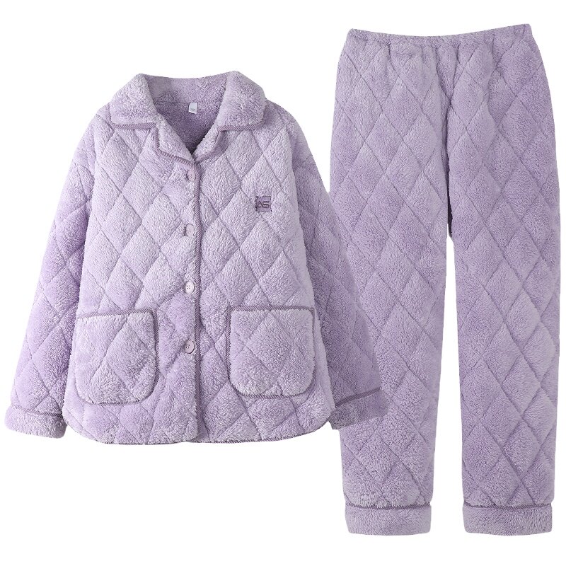 冬季情侣三层夹棉湖南省服家居服