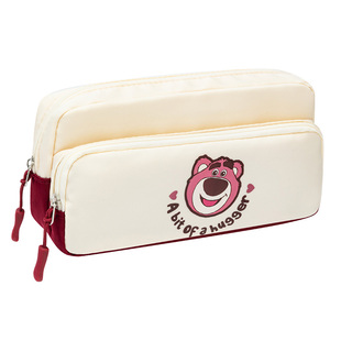 迪士尼女小学生笔袋双层大容量文具盒铅笔盒草莓熊高颜值儿童收纳袋女孩初中生多功能简约铅笔收纳盒2025新款