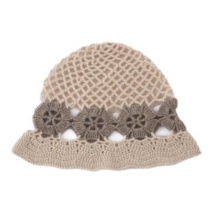 法式优雅~100%纯山羊绒帽子女士手工编织镂空钩花渔夫帽显脸小