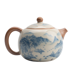 陶迷汝窑茶壶青花茶具开片可养陶瓷西施壶青瓷盖碗套装家用主人杯