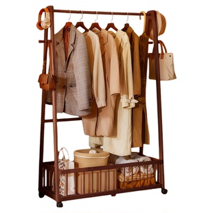 安居客实木衣帽架落地卧室家用2025新款挂衣服架子客厅可移动衣架