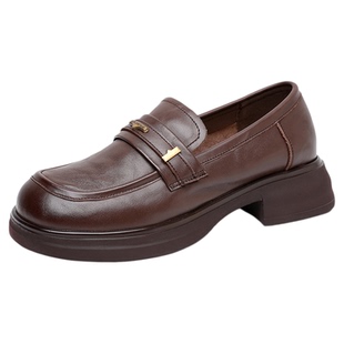 真皮大码女鞋41-43厚底乐福鞋女一脚蹬2025新款秋冬季百搭jk鞋子