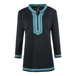 靓诺时尚简约民族风女士衬衣藏蓝蓝绿拼色秋冬新款衬衫LC14431A