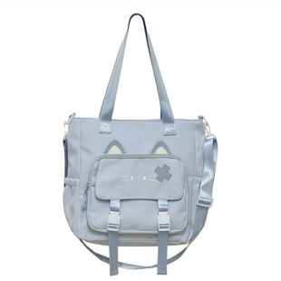 日系可爱小猫斜挎包女大容量通勤单肩包学生上课托特包补习手提袋