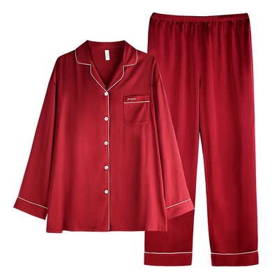 轩靓女士红色冰丝家居服套装