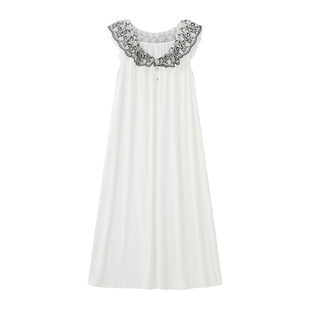 CA BRIDA【巴黎小姐】新品法式黑白蕾丝花边莫代尔裸感睡裙N312