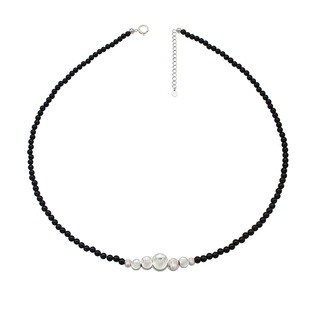 回馈!通体纯银!渐变丝绸光拉丝猫眼银球天然黑玛瑙项链锁骨链质感