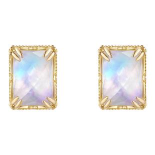 【Rees】凝虹。天然水晶白蝶贝拼合宝石18k黄金 耳钉耳环日本制