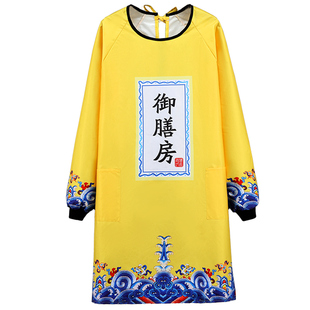 围裙中国风网红餐饮工作服防水防油污围腰长袖罩衣女炒菜耐磨防污