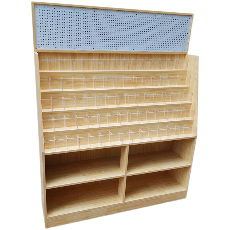文具店亚克力笔架展示架阶梯型单边靠墙透明格子展示架木质柜货架