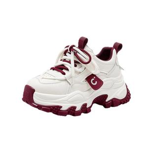 千百度加绒老爹鞋女款2026新款百搭厚底运动鞋透气网面休闲鞋女