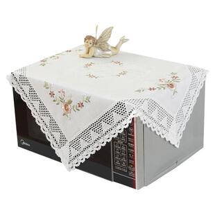 唯米5154简约百搭白色棉纱蕾丝微波炉罩套布艺家具电器防尘遮盖巾