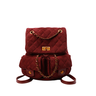 美拉德小香风菱格双肩包少女感锁扣迷你女款今年流行背包链条包包