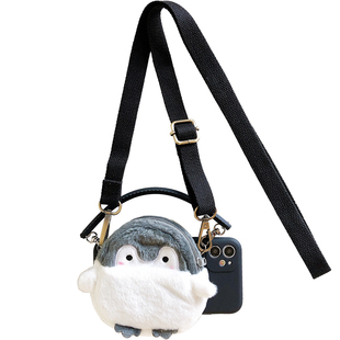 毛绒企鹅零钱包16plus可背适用苹果17promax手机壳包包款斜挎iphoneAir带挂绳13手提式15P放卡可爱14女款收纳