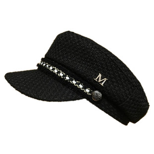 日系秋冬M水钻亮丝平顶帽子女大小码百搭画家贝雷帽报童帽鸭舌帽