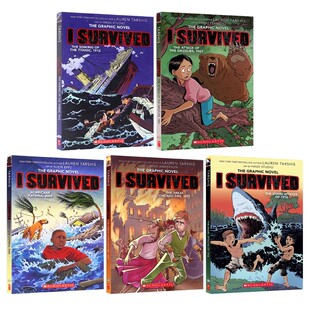 英文原版I SURVIVED 漫画系列 5本 1916年我在鲨鱼袭击中幸存下来/泰坦尼克号沉没 灾难题材全彩章节青少年课外阅读故事