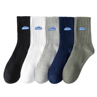 袜子男生秋春中筒纯棉防臭吸汗运动青少年学生高帮黑色潮流长袜男