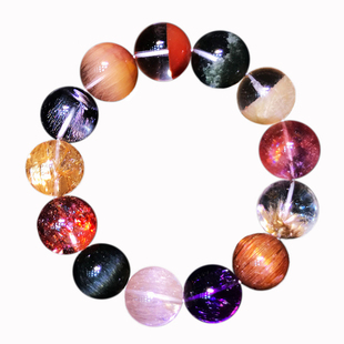 天然绿幽灵红铜发晶猫眼钛晶兔毛金草莓多宝水晶单珠手串手链配珠