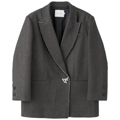 洛边秋上新毛边廓形复古西装外套