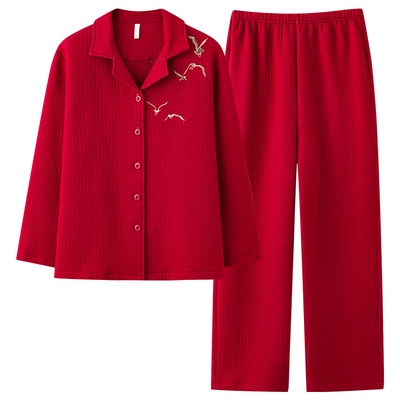 恒源祥2025睡衣女红色新婚家居服套装男本命年加厚纯棉三层夹棉冬