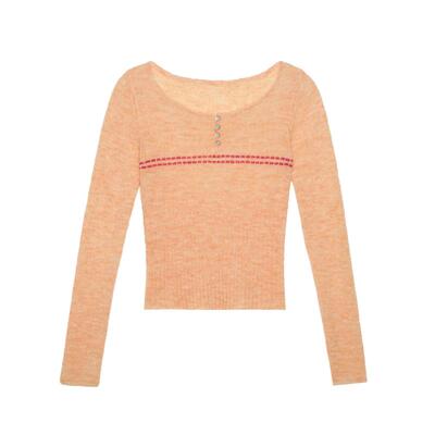 LLANOU领半开襟修身针织上衣