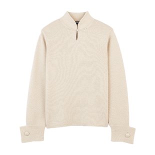 GOBI戈壁秋冬新中式立领纽扣女士白色山羊绒针织衫外套WK0914