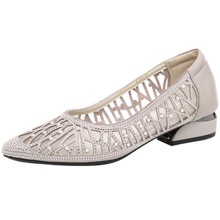 2026夏季新款平底镂空女鞋真皮网纱透气水钻包头大码凉鞋女41一43