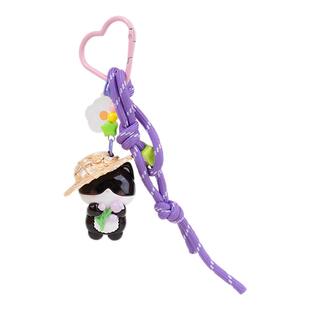 Jinnew原创田园风草帽黑猫公仔pvc钥匙扣可爱小猫咪书包挂件配饰