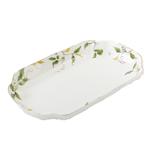 金岚玉骨瓷大号蒸全鱼盘碟子12英长方形花卉家用花边深汤鱼