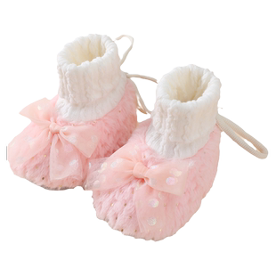 婴儿鞋子冬季加绒0-1岁保暖女宝宝步前棉鞋新生儿袜鞋软公主风