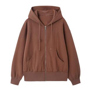 采多宝大码女装胖mm2026春季新款慵懒连帽简约开衫外套休闲裤套装