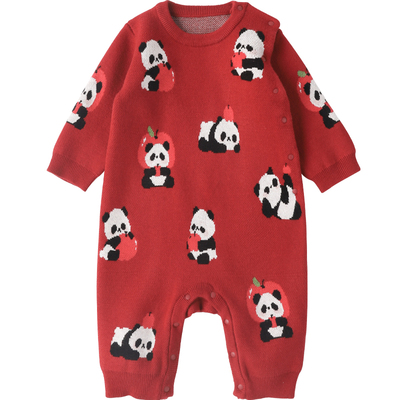 婴儿针织连体衣宝宝周岁喜庆衣服