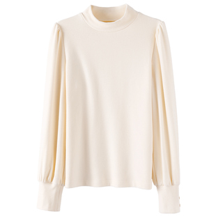 OSA欧莎德绒泡泡袖打底衫t恤女秋冬季2025年新款气质显瘦内搭上衣