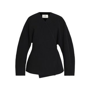 ZHUCHONGYUN冬季简约交领立裁黑色驼绒羊毛双面呢合身外套