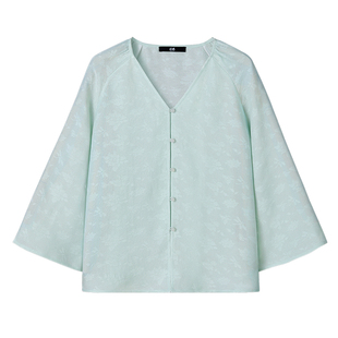 隆鹊中国丝绸【天青色蜻蜓蝴蝶】罗上衣新中式国风禅意日常薄款