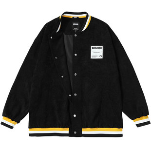 GENANX闪电潮牌棒球领夹克情侣款城市运动灯芯绒夹克外套vibe风