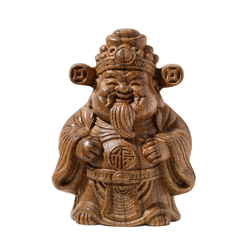 金丝楠整木雕刻财神爷桌面小摆件