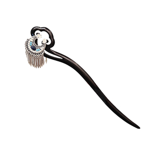 古风月牙流苏盘发发簪女汉服旗袍头饰木质发钗气质高级感檀木簪子