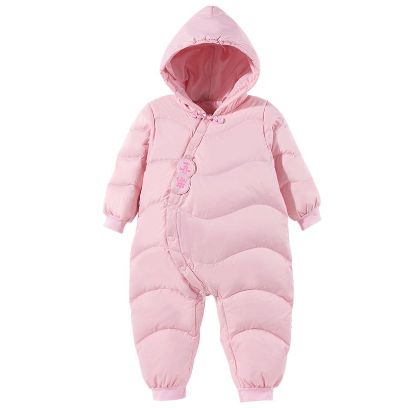 贝贝怡童装男女宝宝连帽羽绒服连体衣新生幼儿保暖加厚连身衣爬服