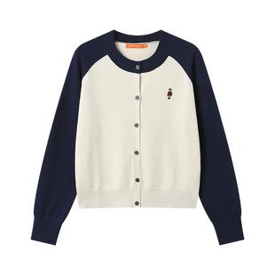 NOISY TEDDY26春季新款时尚拼接女士圆领长袖针织衫开衫舒适百搭