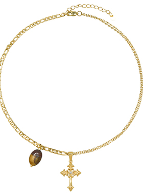 AWE天然虎眼石鸢尾花叠戴项链女