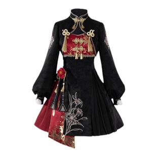 汉服女春秋原创国风汉元素日常改良lolita小个子新中式连衣裙套装